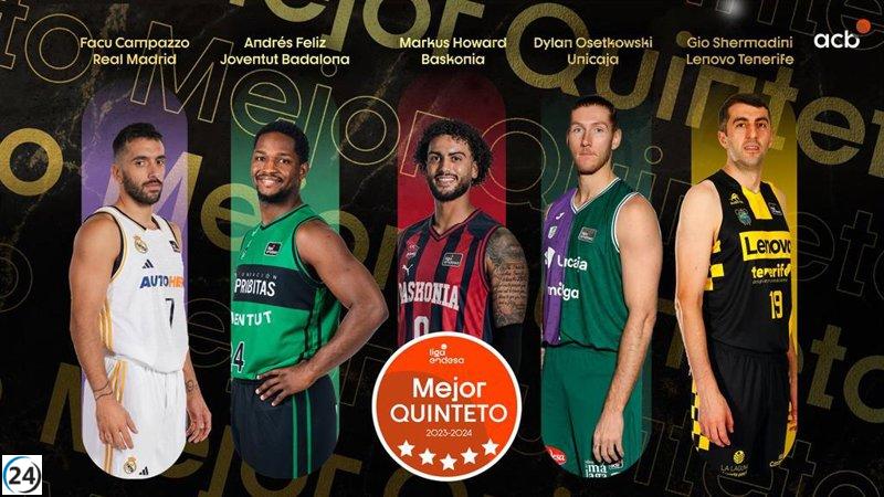 Los mejores cinco jugadores de la Liga Endesa 2023/24: Campazzo, Feliz, Howard, Osetkowski y Shermadini.