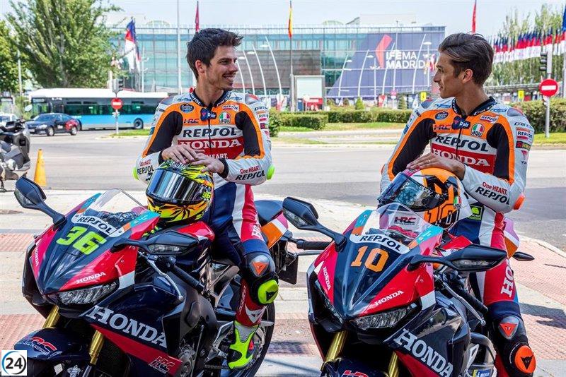 Joan Mir y Luca Marini dominan el trazado de F1 en IFEMA en sus Honda CBR.