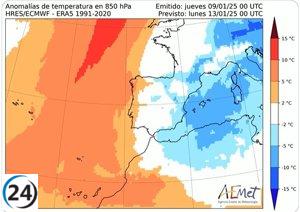 AEMET alerta sobre la llegada de aire frío este domingo, provocando heladas en toda España.