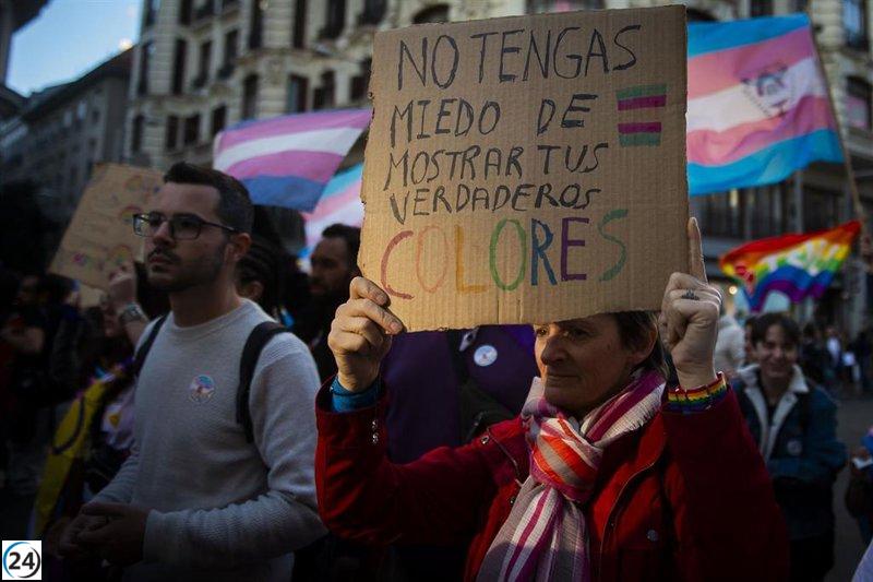Activistas LGTBIQA+ organizan protesta en Madrid para respaldar la Ley Trans ante el Constitucional.