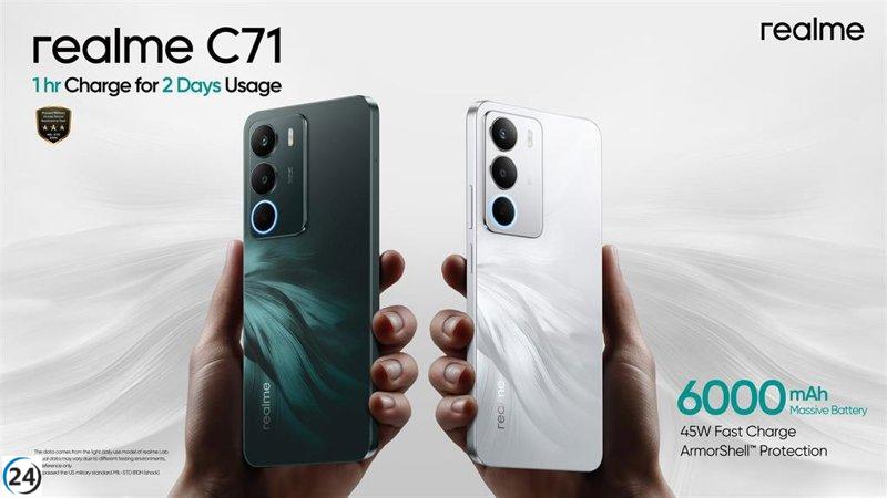 realme lanza el C71 con potente batería de 6,000 mAh y carga rápida de 45W.