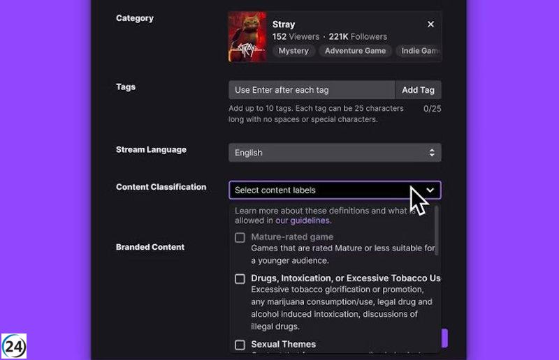 Twitch incorpora etiquetas de clasificación de contenido para proteger a los espectadores.