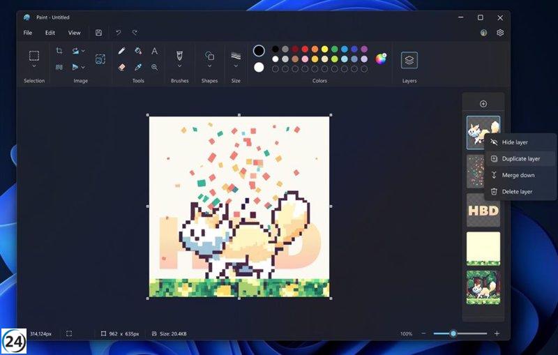 Microsoft Paint actualiza su software para permitir el uso de capas y transparencias.
