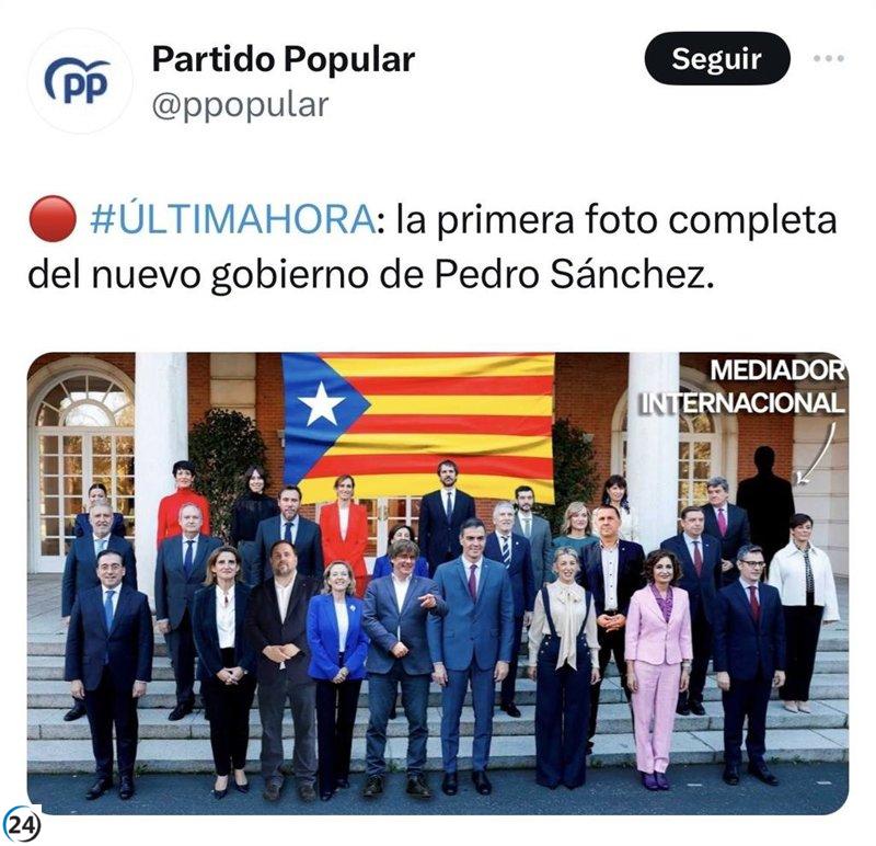 PP elimina mensaje con imagen manipulada del Gobierno de Sánchez junto a Puigdemont, Junqueras y Otegi